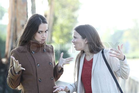 Two Angry Women Arguing In A Park Stock Image Colourbox