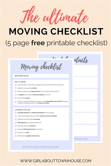 Ultimate Moving Checklist Free Printable Girl About Townhouse