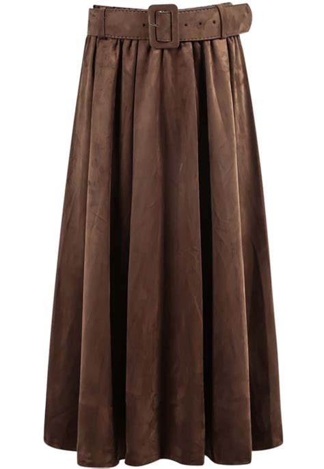 Khaki Belt Pleated Skirt Sheinsheinside
