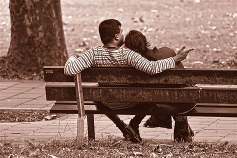 Man Woman Sitting Bench People Couple Two Together Head On Shoulder Arm Around Pxfuel