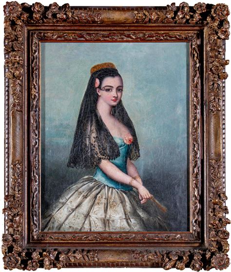 44 Provencal Portrait Of Woman With Rose And Veil 19th Century Spanish