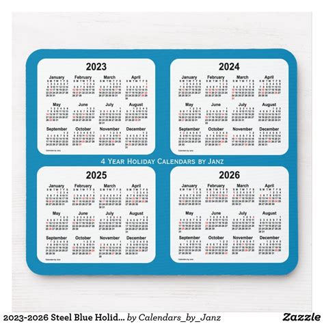 2023 2026 Steel Blue Holiday Calendar By Janz Mouse Pad Zazzle