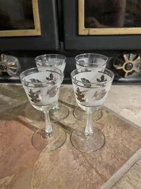 Vintage Mcm Libbey Silver Leaf Frosted Wine Glasses Set Of 4 17 00 Picclick