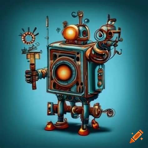 Blueprints Of A Funny Steampunk Robot