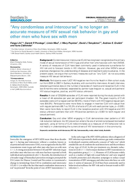 Pdf Any Condomless Anal Intercourse Is No Longer An Accurate Measure Of Hiv Sexual Risk