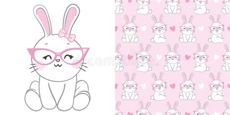 Seamless Pattern Rabbit And Bow Hand Drawn Bunny And Heart Print