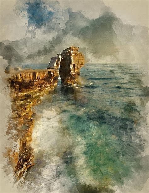 Watercolor Painting Of Stunning Geological Rock Cliff Formations