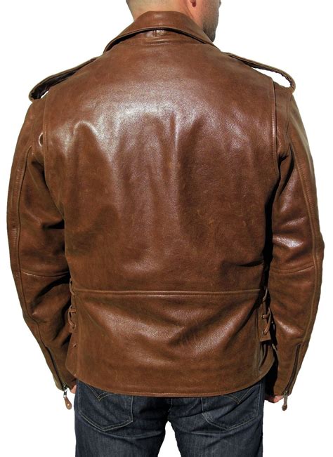 Mens Classic Retro Brown Leather Motorcycle Jacket Leather