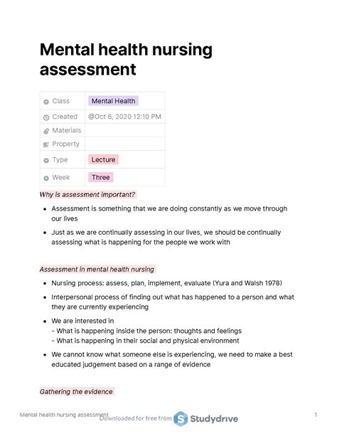 Solution Mental Health Nursing Assessment Studypool