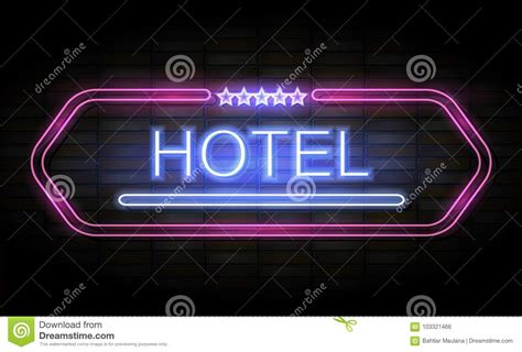 Hotel Neon Sign On Brick Wall Stock Vector Illustration Of Holiday Light 103321466