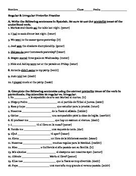 Irregular Preterite Verbs Worksheet