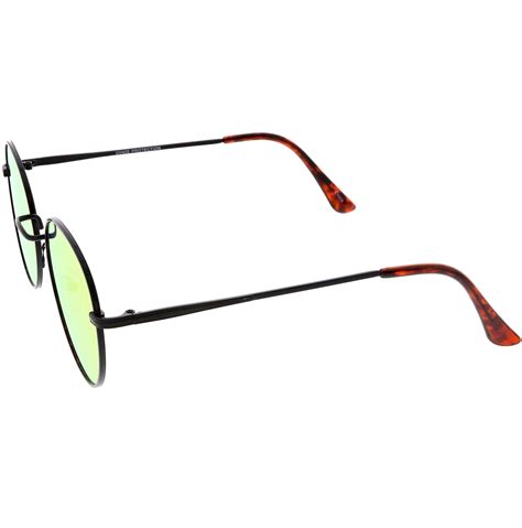 classic full metal round sunglasses slim temple color mirrored flat le sunglass la