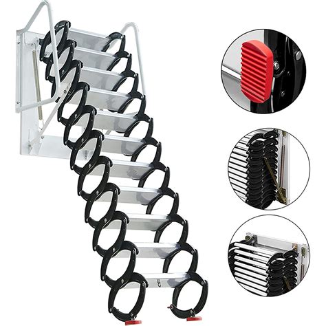 Intbuying Wall Mounted Attic Ladder 12steps Titanium Magnesium Alloy