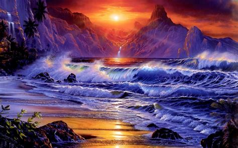 Ocean Waves Sunset Beach Wallpapers Ocean Waves Sunset