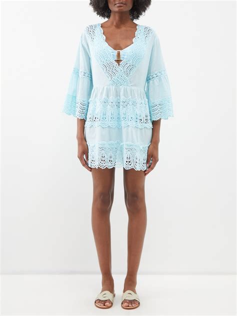 Blue Vanessa Lace Panelled Cotton Mini Dress Melissa Odabash