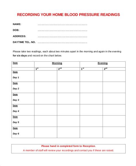 7 Blood Pressure Chart Templates Free Sample Example Format Free