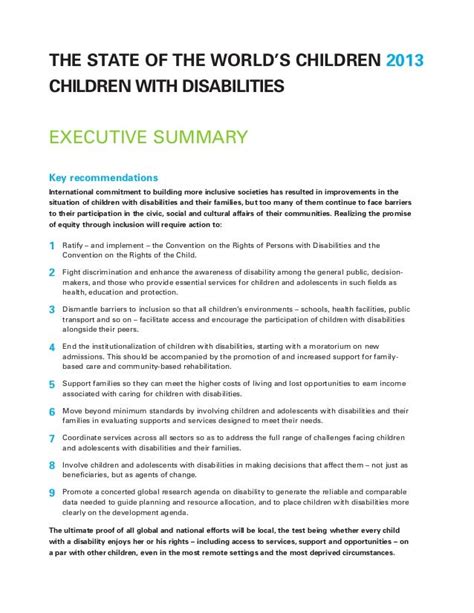 The State Of The Worlds Children Children With Disabilities Execut