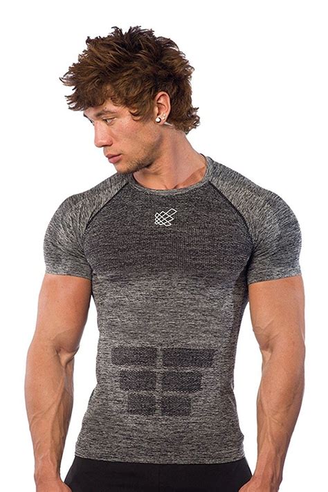 Mens Bodybuilding Workout Seamless T Shirt Slim Fit Performance Muscle