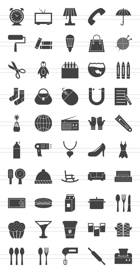 50 Household Objects Glyph Icons Glyph Icon Glyphs Icon