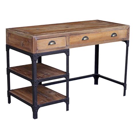 Luca Reclaimed Wood Rustic Iron Industrial Loft Small Desk Kathy Kuo Home