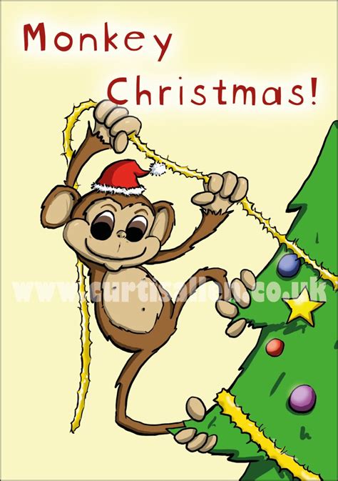 Cute Christmas Card Monkey Christmas Card Cute Xmas Card Etsy