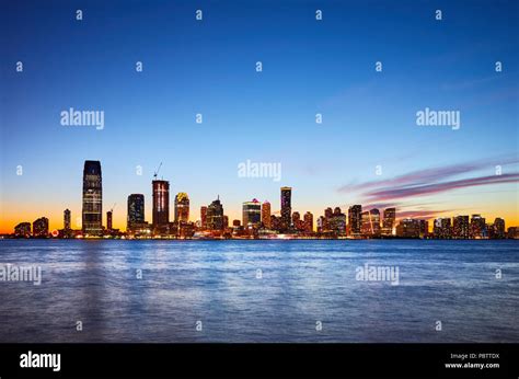 Jersey City Skyline At Sunset Usa Stock Photo Alamy