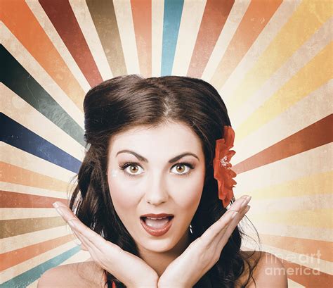 Beautiful Retro Brunette Girl With Surprised Look Photograph By Jorgo