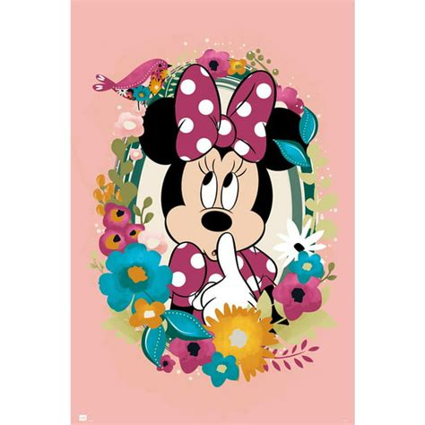 Minnie Mouse Disney Poster Portrait And Flowers Size 24 X 36