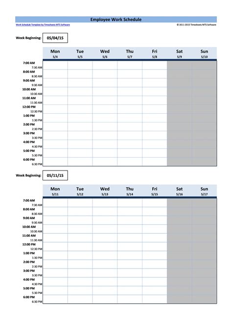 Printable Staff Schedule Template
