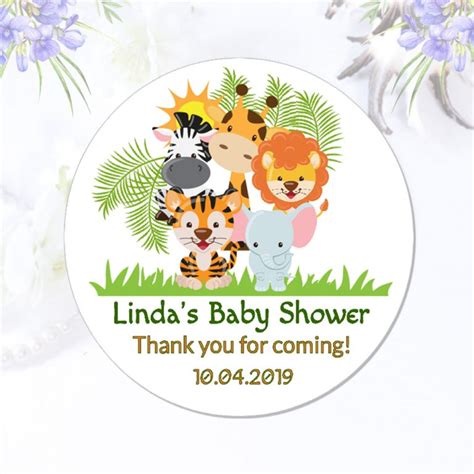 Use the same color for the cake and the banners or the table napkin complementing your color and theme choice. Safari Baby Shower Labels, Jungle Custom Favor Stickers ...