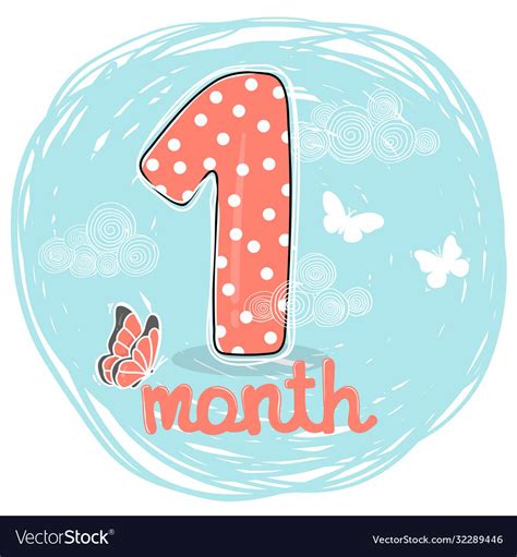 Number For First Month Life Hand Drawn Royalty Free Vector