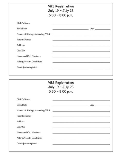 Registration Form Template Free Download Printable Vbs Registration