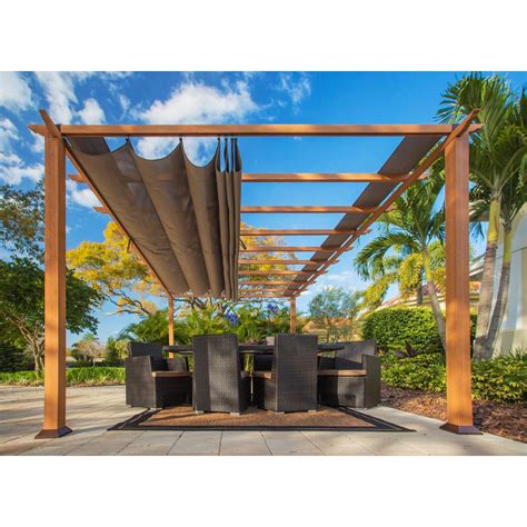 Octagonal steel frame gazebo with tan canopy. Paragon Outdoor Paragon 11 ft. x 16 ft. Aluminum Pergola ...