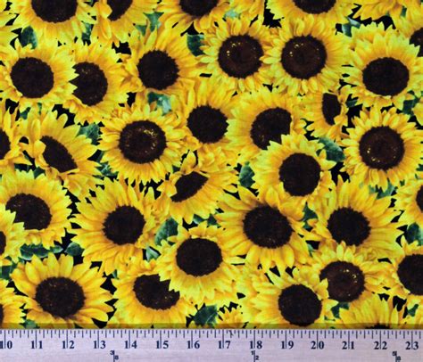 Cotton Sunflowers Floral Nature Spring Blossoms Yellow Cotton Fabric