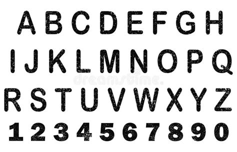 Vintage Retro Typeface Rubber Stamp Alphabet And Numbers Stock