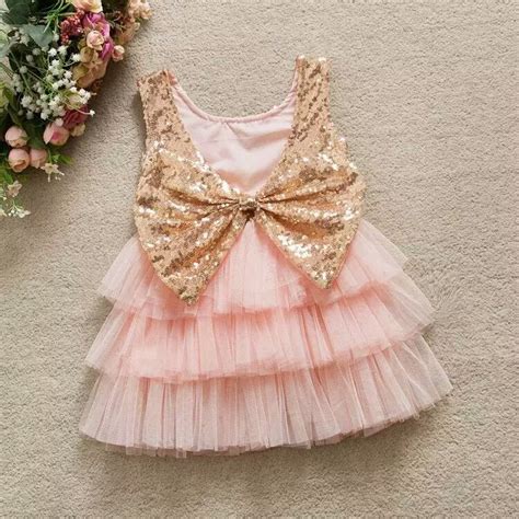 Allyson Dress In Peachy Pink And Gold Sequin Girls Sequin Dress Kids