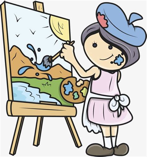 Beautiful Little Painter Cartoon Characters Landscape Painting