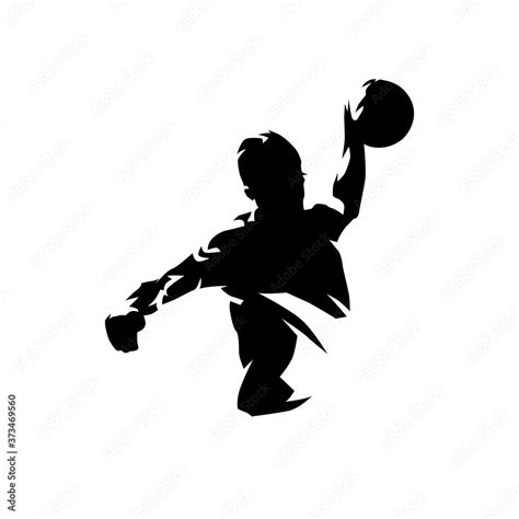 Handball Player Throwing Ball And Scoring Goal Ink Drawing Isolated