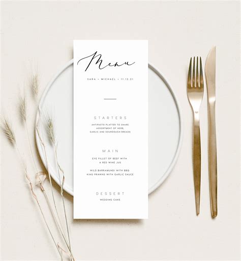 Calligraphy Menu Instant Download Minimal Dinner Wedding Etsy