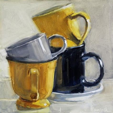 Daily Paintworks Cup Stack With Two Yellow Cups Original Fine Art