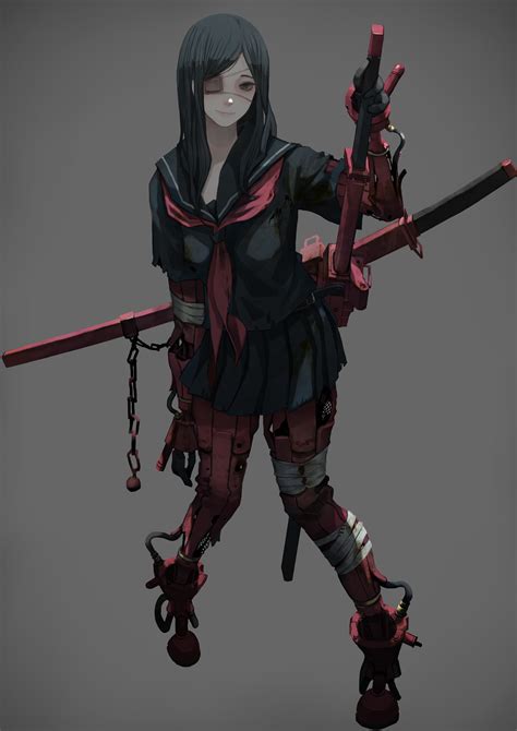 Anime Girls Science Fiction Girl With Weapon Portrait Display Anime Weapon Cyborg Jittsu