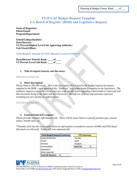 Annual Budget Request Template Hq Printable Documents