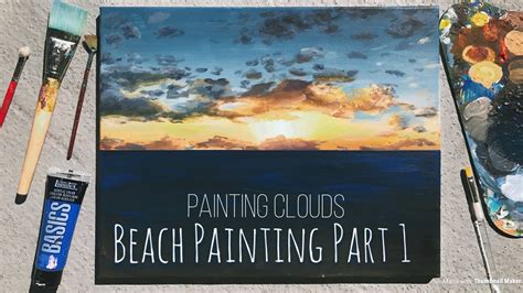Beach Sunset Painting With Clouds Romantic Pink Purple Cloud Sunset