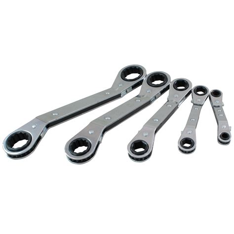 5 Piece 6 And 12 Point Sae 25° Offset Ratcheting Box End Wrench Set