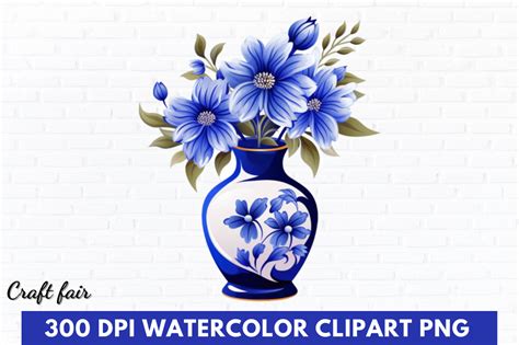 Blue Vase With Color Flower Clipart Png Graphic By Craft Fair