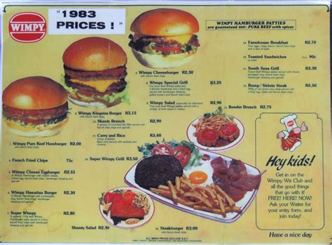 The price list includes the burger king menu, the burger king breakfast prices and the burger king value menu. Wimpy (the SA version of Burger King) | Do you remember?.... | Pinterest | Wimpy, Nostalgia and ...
