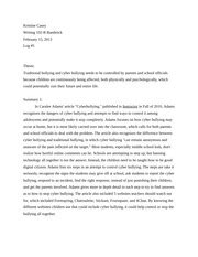 Social networks are large, growing, and they can be used to spread information quickly and efficiently. Argumentative Essay - Bullying - Argumentative Essay ...