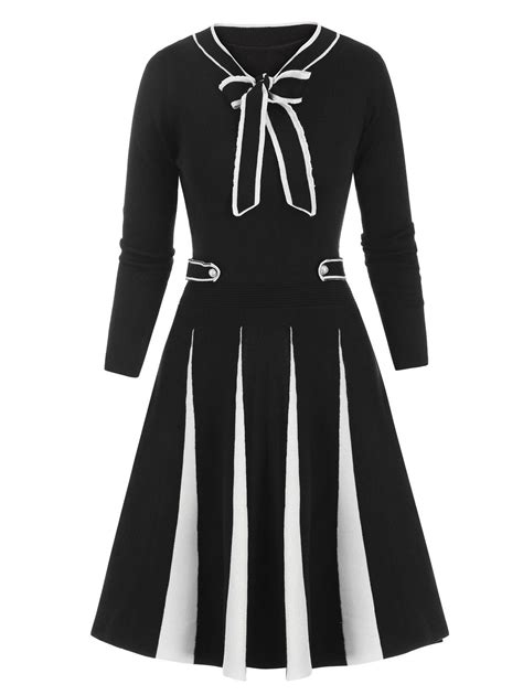 [26 off] 2021 pussy bow skater sweater dress in black dresslily