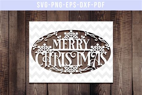 Merry Christmas Papercut Template Xmas Card Cover Svg Dxf 260803