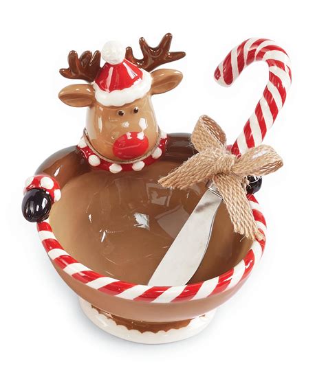 Mud Pie Reindeer Dip Bowl with Candy Cane Spreader - Brown N/A | Mud